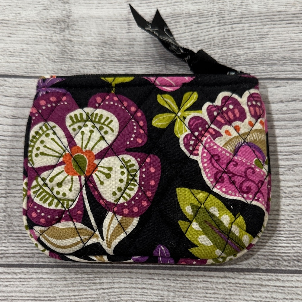 Vera Bradley Small Black Floral Cosmetic Bag in Pirouette Pink